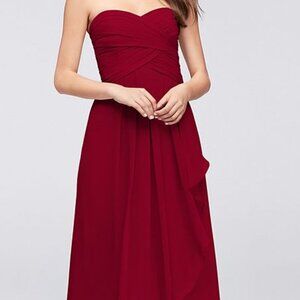 Davids Bridal Strapless Crinkle Chiffon Dress Apple Red (W10840) Size 10